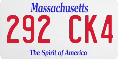 MA license plate 292CK4