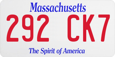 MA license plate 292CK7