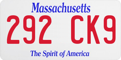 MA license plate 292CK9