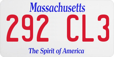 MA license plate 292CL3
