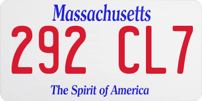 MA license plate 292CL7