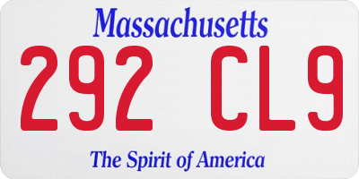 MA license plate 292CL9