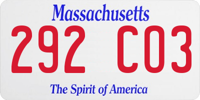 MA license plate 292CO3
