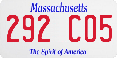 MA license plate 292CO5