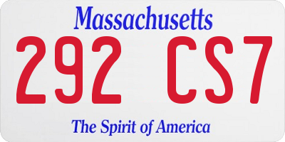 MA license plate 292CS7