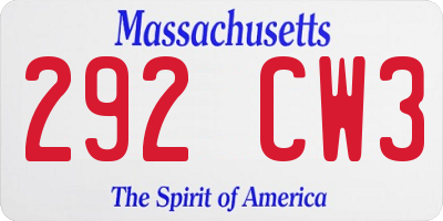 MA license plate 292CW3