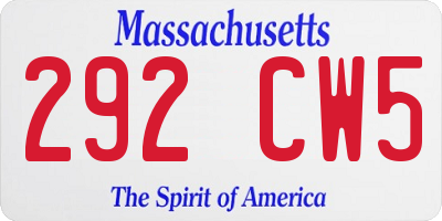 MA license plate 292CW5