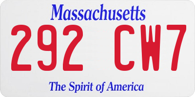 MA license plate 292CW7