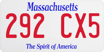 MA license plate 292CX5
