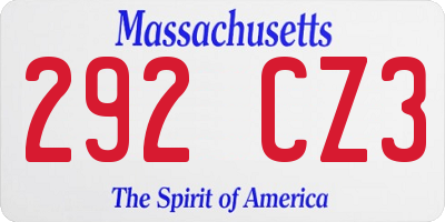 MA license plate 292CZ3