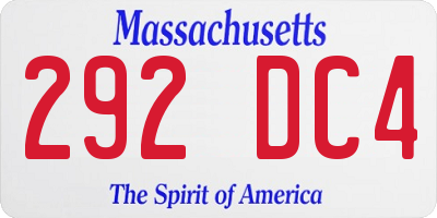 MA license plate 292DC4