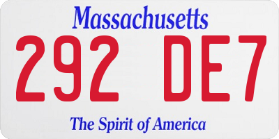 MA license plate 292DE7