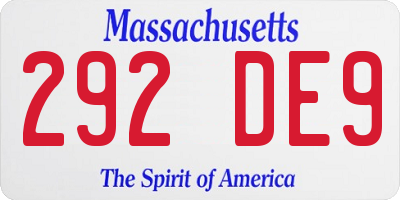 MA license plate 292DE9