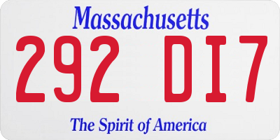 MA license plate 292DI7