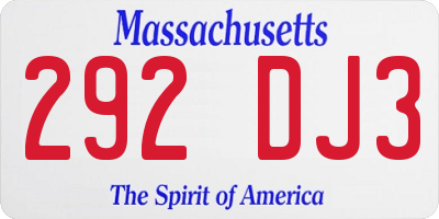 MA license plate 292DJ3