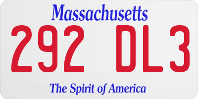 MA license plate 292DL3