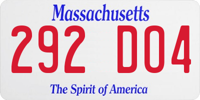 MA license plate 292DO4