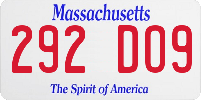 MA license plate 292DO9