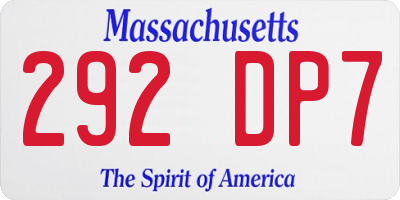 MA license plate 292DP7
