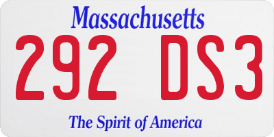 MA license plate 292DS3