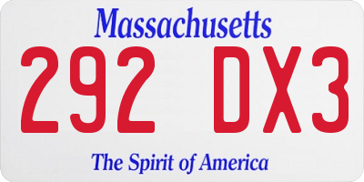 MA license plate 292DX3