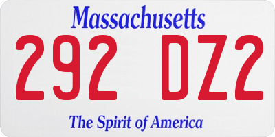 MA license plate 292DZ2
