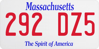 MA license plate 292DZ5