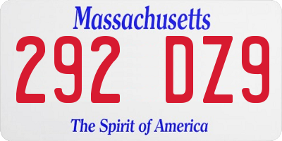 MA license plate 292DZ9