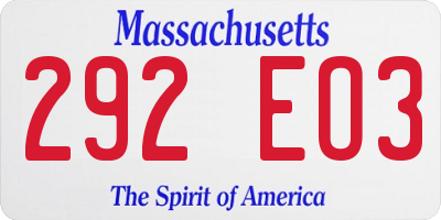 MA license plate 292EO3