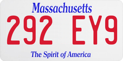 MA license plate 292EY9