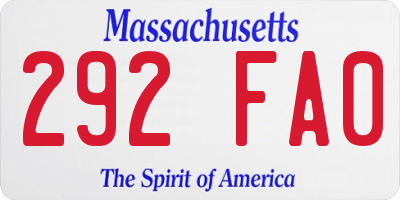 MA license plate 292FA0