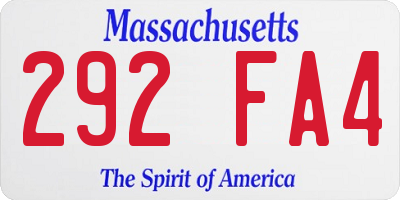 MA license plate 292FA4