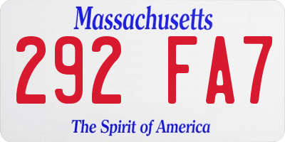 MA license plate 292FA7