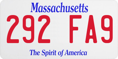 MA license plate 292FA9