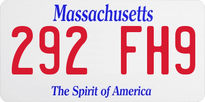 MA license plate 292FH9