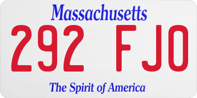 MA license plate 292FJ0