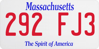 MA license plate 292FJ3