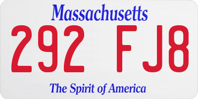 MA license plate 292FJ8