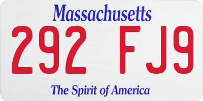 MA license plate 292FJ9