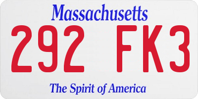 MA license plate 292FK3