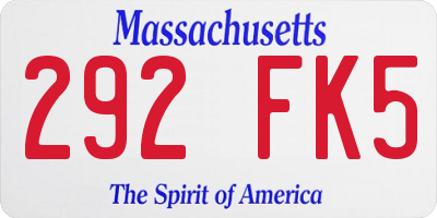 MA license plate 292FK5