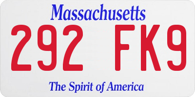 MA license plate 292FK9