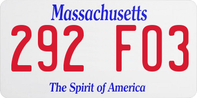 MA license plate 292FO3