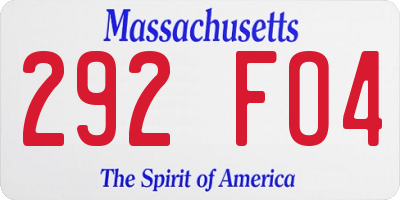 MA license plate 292FO4
