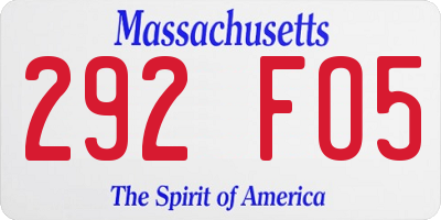 MA license plate 292FO5