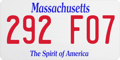 MA license plate 292FO7