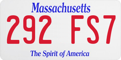 MA license plate 292FS7