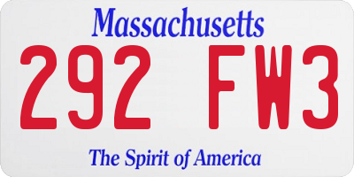 MA license plate 292FW3