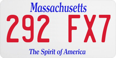 MA license plate 292FX7