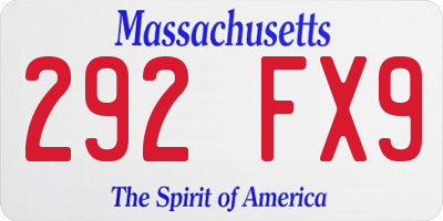 MA license plate 292FX9
